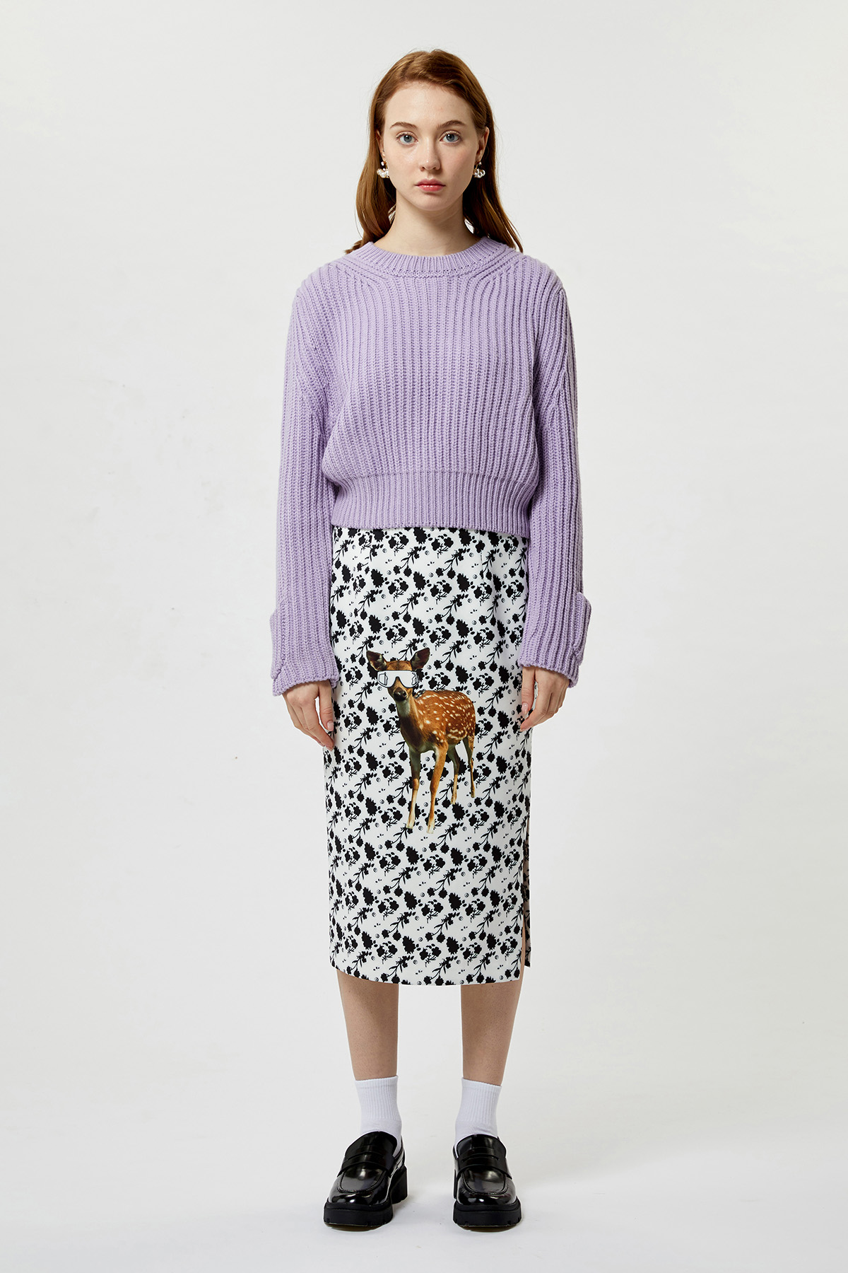 薰衣草紫袖口袋短款毛衣